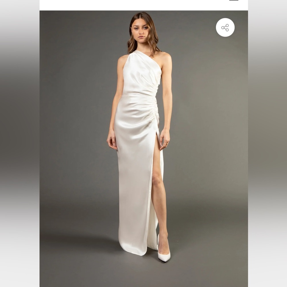 Michelle Mason asymmetrical gathered gown in ivory